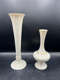 Lenox Ivory Fluted Bud Vase & Lenox Ivory Ribbed Swirl Bud Vase - 2 Pieces