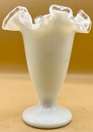Fenton Silver Crest Pedestal Milk Glass Vase Clear Ruffle Edge