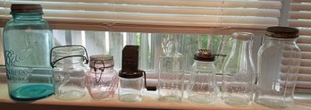 Assorted Lot Of Vintage Mason Jars & Bottles- 8 Pieces