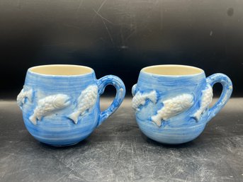Portugal Hand Painted Fish Mugs - 2 Pieces