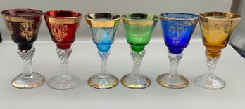 Bohemian Crystal Cordial Glasses, Lot Of 6