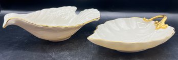 Lenox Ivory Dove Candy Dish & Lenox Gold Trim Leaf Dish - 2 Pieces