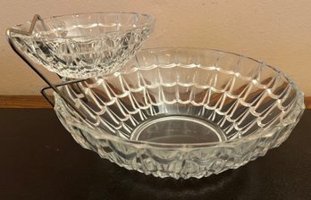 Serving Glass Bowl With Glass Finger Bowl & Holder - 3 Piece Lot