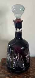 Bohemian Ruby Red Crystal Cut Decanter With Stopper