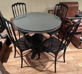 Wrought Iron And Wood Table With 4  Wrought Iron Chairs