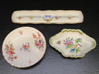 Minton Bone China Plate, Limoges France Rectangle Dish, Herend Hungary Hand Painted Dish - 3 Pieces