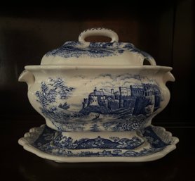 Blue And White Porcelain Soup Tureen Made In Japan