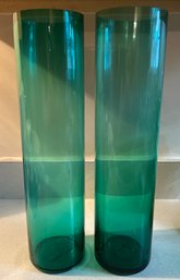 Mikasa Green Cylinder Vases- Pair