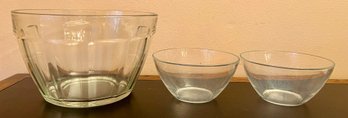 Arcoroc France Glass Bowls & No Brand Large Glass Mixing Bowl - 3 Piece Lot