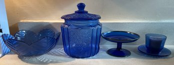 Assorted Cobalt Blue Glass Lot- 4 Pieces