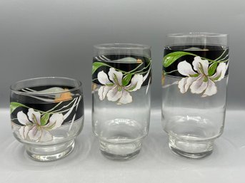Sango Black Lilies Flower Glassware - 23 Pieces