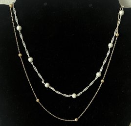 Sterling Silver Beaded Necklaces, 2 Pieces - 0.20OZT Total