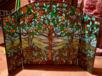 Tree Of Life Stained Glass Tri-fold Fireplace Screen