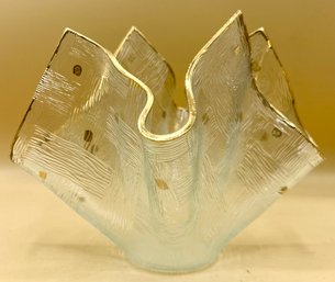 Glass Handkerchief Vase With Gold Trim