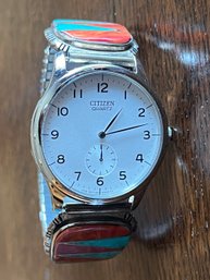 Citizen Quartz Sterling Silver Navajo Mens Watch