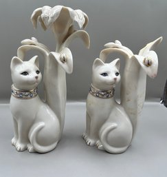 Lenox Jeweled Cats Candlestick Holders, 2 Piece Lot