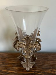 Art Deco Brass Base Crystal Vase