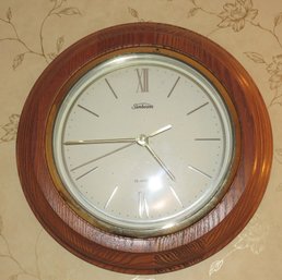 Sunbeam Quartz Battery Operated Wall Clock With Wood Frame & Roman Numerals