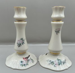 Lenox Serenade Candlesticks Hand Decorated With 24k Gold, 2 Piece Lot