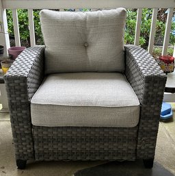 All Weather Cushioned Grey Wicker Armchairs, Set Of 2