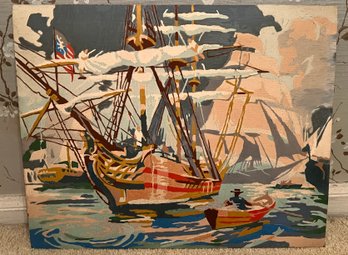 Vintage Paint By Numbers Boat Painting