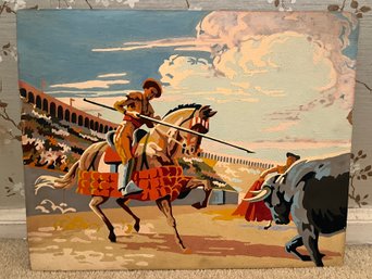Vintage Paint By Numbers Bull Fighting Painting