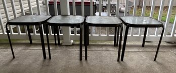 Glass Top Metal Outdoor Side Tables, Set Of  4