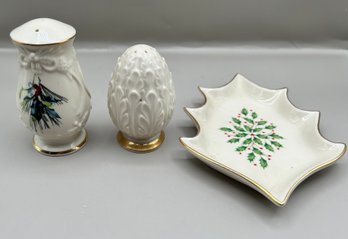 Lenox Holiday Dish And Lenox Salt And Pepper Shakers, 3 Piece Lot
