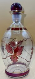 Hand-Painted Cranberry Leaf Glass Decanter
