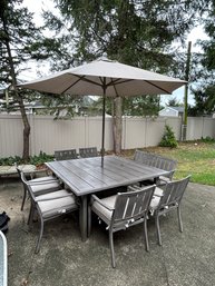 Wayland Outdoor Aluminum 8 Piece Outdoor Dining Set With Umbrella