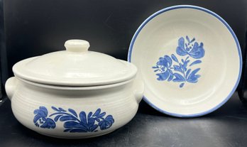 Pfatzgraff Yorktown Blue Flower 2 Qt Stoneware Covered Casserole Dish & Pfatzgraff Yorktown Bowl - 2 Pieces