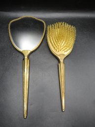 Vanity Set - Hand Held Mirror & Brush, England - Set Of 2