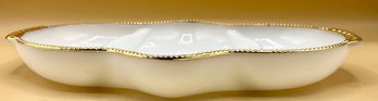 FIRE KING White Milk Glass Divided Relish Dish Anchor Hocking Gold Trim