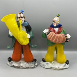 Murano Glass Musical Clown Figurines - 2 Pieces