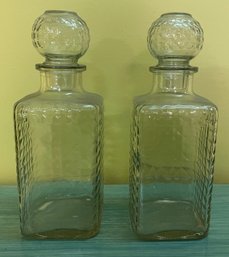 Diamond Point Glass Decanters - 2 Pieces