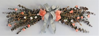 Artificial Floral Wall Swag/Eucalyptus Leaves, Pink Roses & Bow
