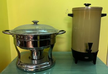 West Bend Harvest Gold Coffee Maker Percolator /Stainless Steel Chafing Dish  - 2 Pieces