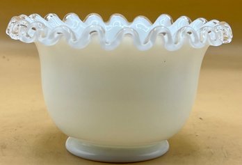 Fenton Silver Crest Rose Bowl Vase Ruffled Edge Milk Glass