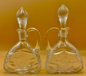 Glass Cruet With Stopper And Cut Glass Floral Motif Set Of 2