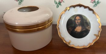 Limoge Porcelain Mona Lisa 2' Plate & Lenox Lidded Trinket Box - 2 Piece Lot