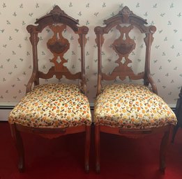 Antique Estate Chairs With Fall Pattern Upholstered Seat - 2 Piece Lot