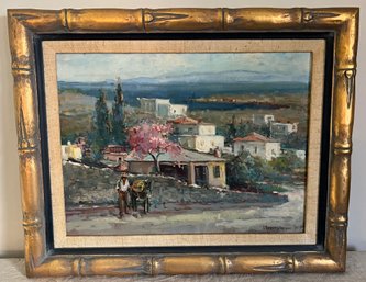 Artist Signed Rustic Scenic Town Painting Framed