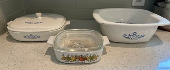 Corning Ware Blue Cornflower & L'Echalote Casserole Dishes With Lids- 3 Pieces