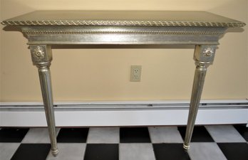Silver Tone Console Wood Wall Table - 2 Legs