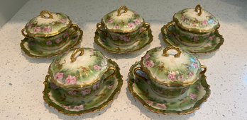 Limoge France Hand Painted Cups & Saucers- 10 Pieces