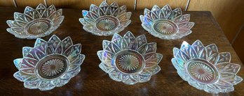 Vintage Federal Carnival Glass Iridescent Flower Petal Bowls - 6 Pieces