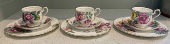 Royal Albert Hand Painted Bone China Dog Rose, Poppy & Water Lilly Tea Cups Saucers & Bread Plates- 9 Pieces