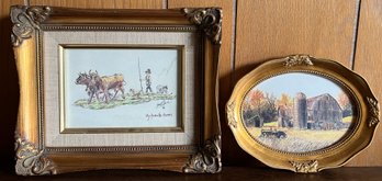 Lowell Davis My Favorite Chores Signed Print Framed & Rustic Barn Landscape Print Oval Frame - 2 Pieces