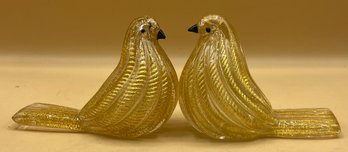 Barovier & Toso Murano Cordonato D'Oro Gold Leaf Glass Birds 2 Piece Lot