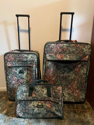 Vtg Samsonite 'profile Tapestry'  Luggage Set 3 Piece Floral Suitcase Set